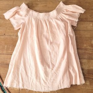 Mustard Seed Light Pink Off Shoulder Raw Hem Top L
